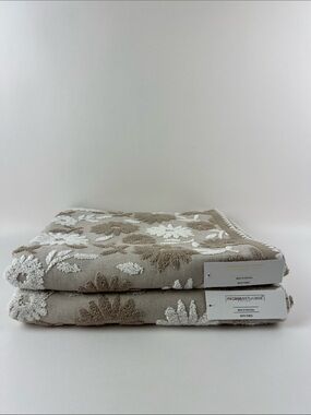 Muji Beige and White Floral Embroidered Towels